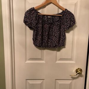 Garage Floral Print Crop Top - Black and Pink